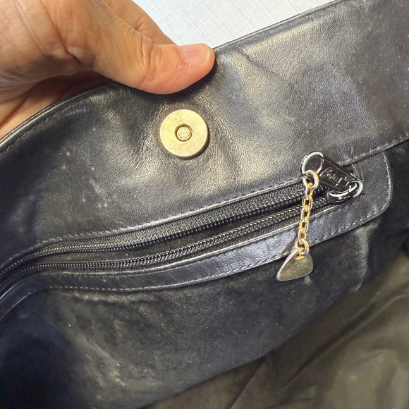 Vtg 80s Brio! Black Leather Embossed Crocodile‎ Shoulder Bag Every Day Purse - Picture 10 of 12